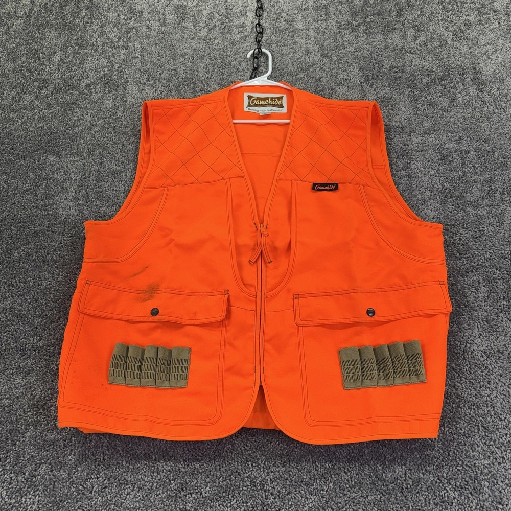 Gamehide Vest Mens XL Orange Quilted Full Zip Hunting Shell Loops Outdoor
